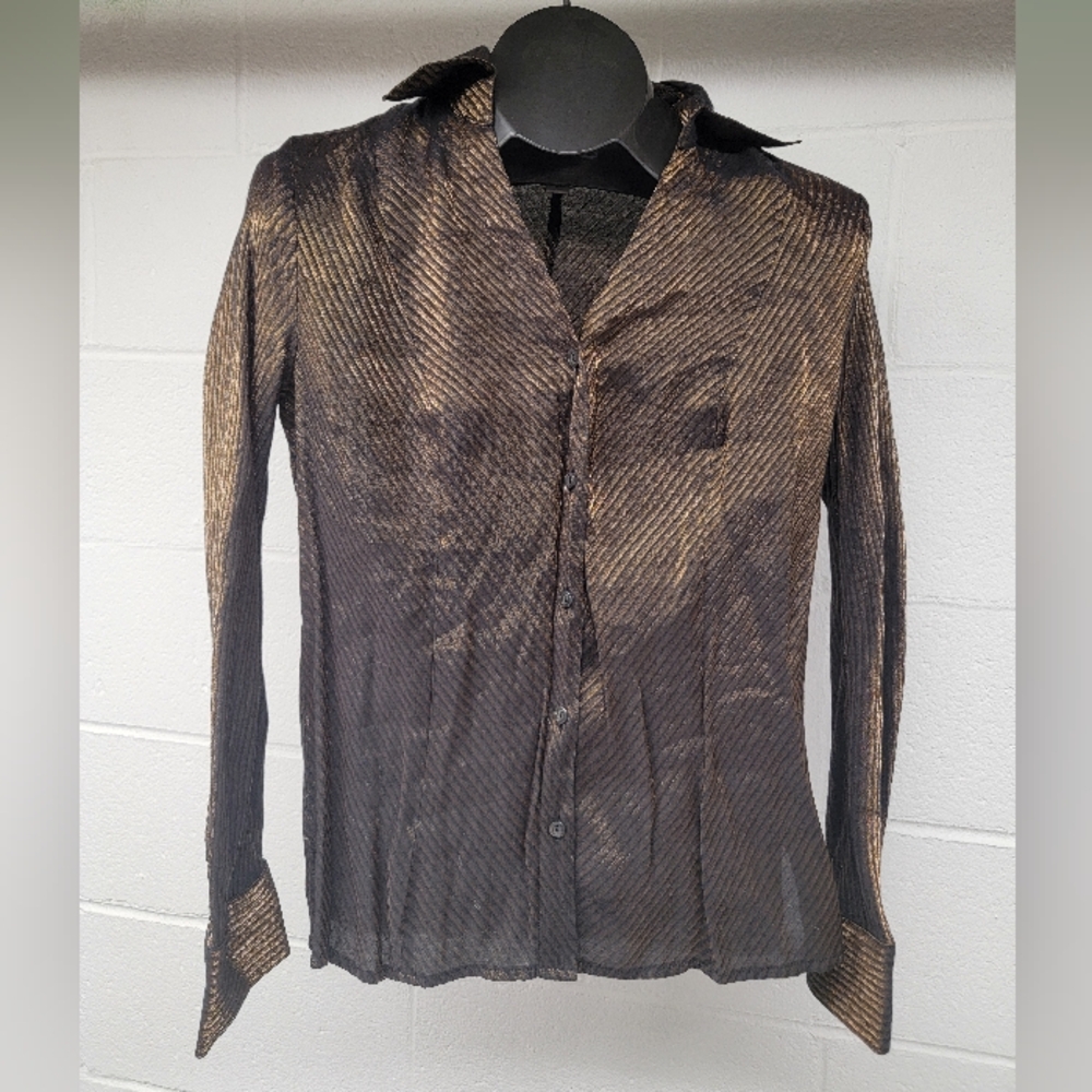 Coldwater Creek Size XS Metallic Stripe Button Down Blouse Shirt Top